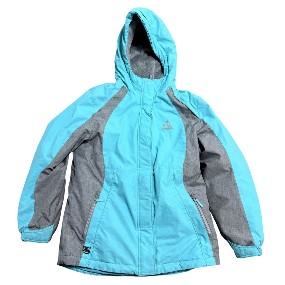 Gerry Ski Jacket Youth Large 14-16 Blue Gray Hooded Insulated Zip Pockets Winter